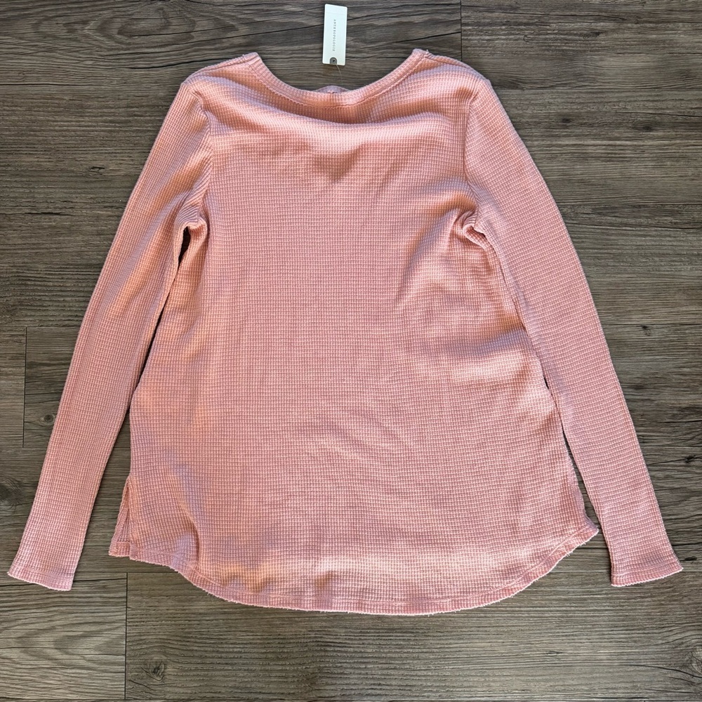 NWT Anthropologie t.la nadia cut-out waffle knit thermal tunic top dusty pink S - Picture 4 of 6